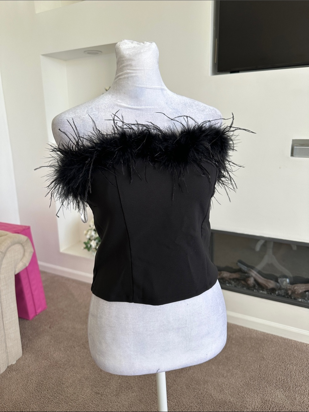 Lulu's Black Strapless Feather-Trim Camisole